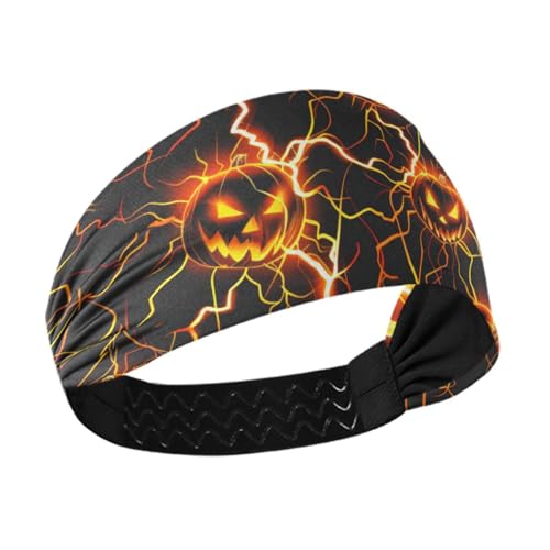 Horrors Lightning Pumpkin Halloween Anti-Rutsch Gym Stirnband Elastische Haarbänder für Frauen Haare zum Wandern Make-up Fußball Basketball von voucong