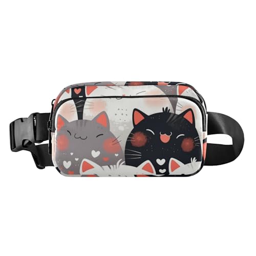 Hüfttasche mit niedlichem Cartoon-Motiv, für Damen, Herren, Teenager, wasserabweisend, mit verstellbarem Gurt, für Reisen, Urlaub, Laufen, Niedliche Cartoon-Katzen, 1 size von voucong