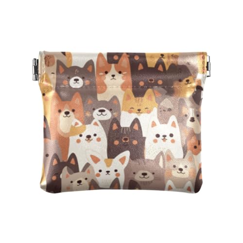 Hundefamilie Cartoon Damen PU Leder Münzbörse Einzigartige Kleingeld Geldbörse mit Verschluss für Frau, Hund Familie Cartoon, 1 size, Druckkunst von voucong