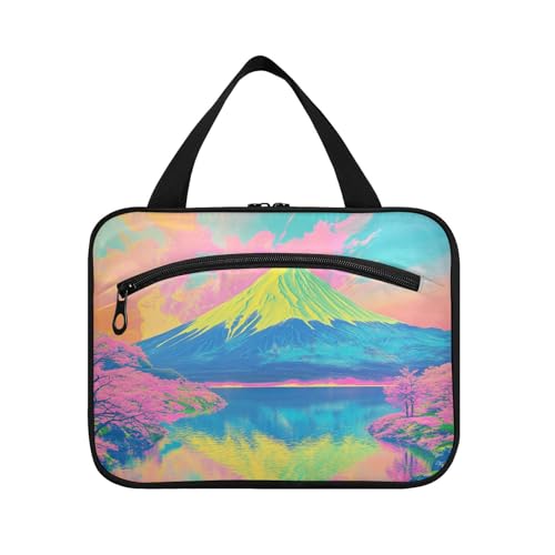 Japanische Fuji Mountain Kulturbeutel zum Aufhängen für Frauen mit Haken, waschbare Designer-Tragetasche für Frauen, ein Muss für Badezimmer, Bolso para maquillaje de Mujer L von voucong