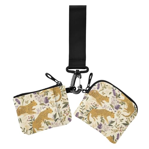 Jungle Leopard Damen Geldbörsen Kartenetuis Slim Portable ID Card Holder Protector with Keychain for Lady 2 Pcs, Dschungel-Leopard, 1 size, Druckkunst von voucong