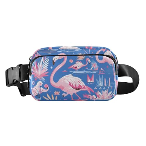 Kleine Bauchtasche mit Flamingo-Blumen für den Sommer, modisch, für Damen, Herren, Teenager, kleine Bauchtasche mit verstellbarem Riemen für Reisen, Laufen, Wandern, Frische rosa Flamingo-Blumen für von voucong