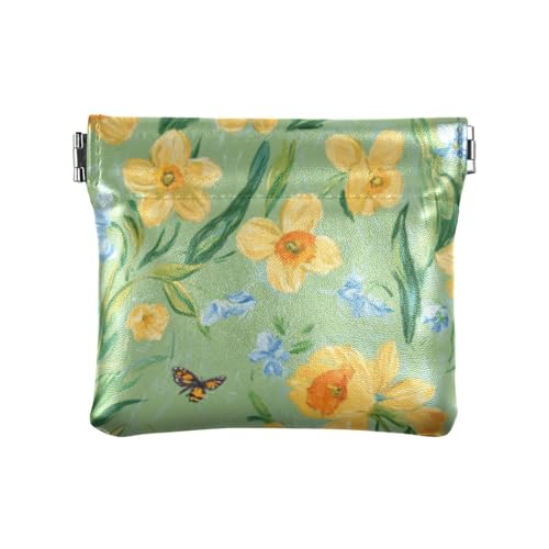 Kleine Geldbörse aus Leder, Motiv: Narzissen, Blumen, Schmetterlinge, Bienen, Grün, niedlicher Kartenhalter für Damen, Blumen Narzissen Blume Schmetterlinge Bienen Grün, 1 size, Druckkunst Kleine Geldbörse aus Leder, Motiv: Narzissen, Blumen, Schmetterlinge, Bienen, Grün, niedlicher Kartenhalter für Damen, Blumen Narzissen Blume Schmetterlinge Bienen Grün, 1 size, Druckkunst von voucong