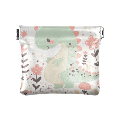 Kleine Geldbörse aus Leder mit Cartoon-Dinosaurier-Motiv, kindlicher Doodle-Stil, Pastellfarben, kleine Münzgeldbörse, wasserdicht, Mini-Make-up-Tasche für Damen, Cartoon-Baby-Dinosaurier, kindlicher von voucong