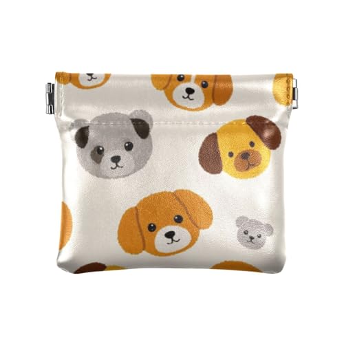 Kleine Geldbörse aus Leder mit Cartoon-Motiv, Braun und Grau, für Damen, Niedlicher brauner und grauer Hund im Cartoon-Design, 1 size, Druckkunst von voucong