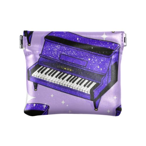 Kleine Geldbörse aus Leder mit Glitzer-Cartoon-Musikklavier für Damen, Violett, Gefälschtes Glitzer-Cartoon-Musikklavier lila, 1 size, Druckkunst von voucong