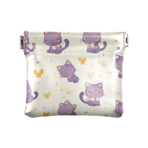 Kleine Geldbörse für Damen, Cartoon-Motiv, kleine Katze, Schmetterlinge, Leder, ausgefallener Schmuck für Damen, Cartoon lila kleine Katzen-Schmetterlinge, 1 size, Druckkunst von voucong