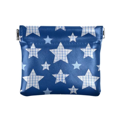 Kleine Münzbeutel für Damen aus PU-Leder, kariert, Sternenmuster, Blau, Kariertes kariertes Sternenblau, 1 size, Druckkunst Kleine Münzbeutel für Damen aus PU-Leder, kariert, Sternenmuster, Blau, Kariertes kariertes Sternenblau, 1 size, Druckkunst von voucong
