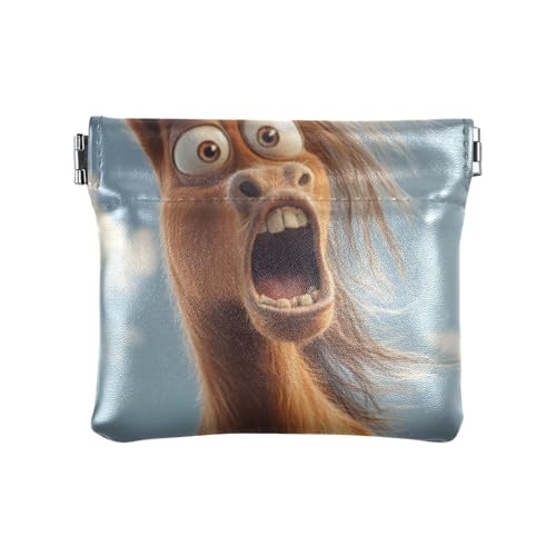 Kleine Münzbeutel mit Cartoon-Motiv und Pferde-Angst, PU-Leder, praktische Organisationstaschen für Frauen, Cartoon lustige Pferdeangst, 1 size, Druckkunst von voucong