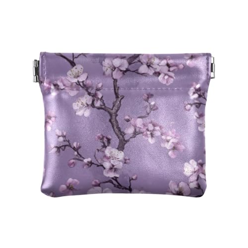 Kleine Münzgeldbörse im Vintage-Stil, Kirschblüte, PU-Leder, niedlich, Mini-Kosmetiktasche für Damen, Vintage-Kirschblüten-Violett, 1 size, Druckkunst von voucong