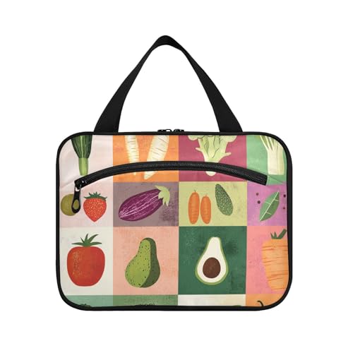 Kosmetiktasche für Damen mit Haken, kariert, Büffel-Motiv, mit Haken, Designer-Essential-Tasche für Toilettenartikel für Herren, Camping, estuche de maquillaje para Mujer L von voucong