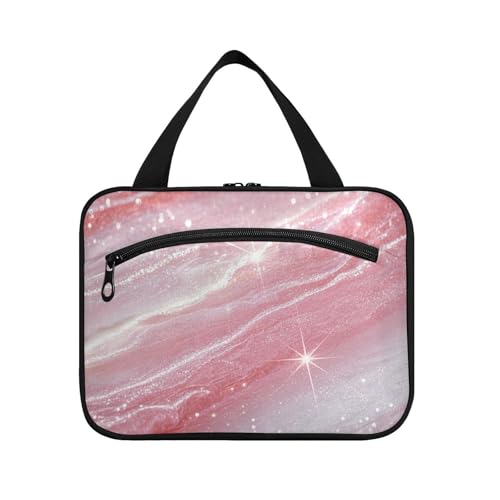 Kosmetiktasche mit künstlichem Glitzer, Marmormaserung, rosa zum Aufhängen, für Damen, mit Haken, faltbare Designer-Medizintaschen für Reisen, Muss für Rucksackreisen, Set de para Mujer L von voucong
