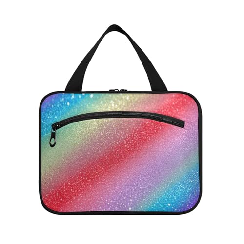 Kulturbeutel für Herren, Regenbogen-Farbverlauf, Glitzer, zum Aufhängen, mit Haken, Designer-Make-up-Tasche für Reisezubehör, Fitnessstudio, Bolso para maquillaje L von voucong