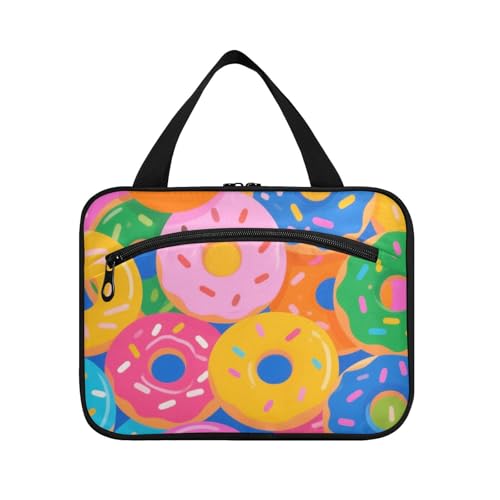 Kulturbeutel mit buntem Cartoon-Donut-Motiv, zum Aufhängen, mit Haken, tragbare Designer-Bürstentasche für Damen, Reisen, Camping, Maleta para maquillaje L von voucong