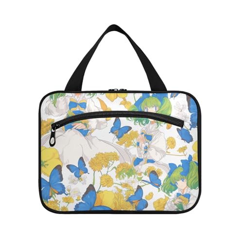 Kulturbeutel mit niedlichem Cartoon-Motiv, Motiv: blauer Schmetterling, Elfe, zum Aufhängen, für Herren, mit Haken, Designer-Kulturbeutel zum Aufhängen, ideal für Fitnessstudio, Bolso de Maquillaje von voucong