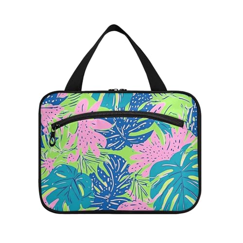 Kulturbeutel mit tropischen bunten Blättern, zum Aufhängen, Kulturbeutel mit Haken, Designer-Make-up-Tasche für Damen, Urlaub, Bolso de para Mujer L von voucong