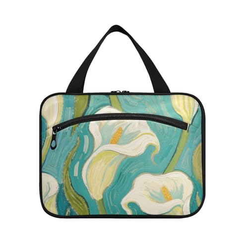 Kulturbeutel zum Aufhängen, Motiv: Blaue Calla-Lilie, Blume, zum Aufhängen, Reise-Organizer mit Haken, Designer-Kosmetiktasche für Reisen, Damen, Reisezubehör von voucong