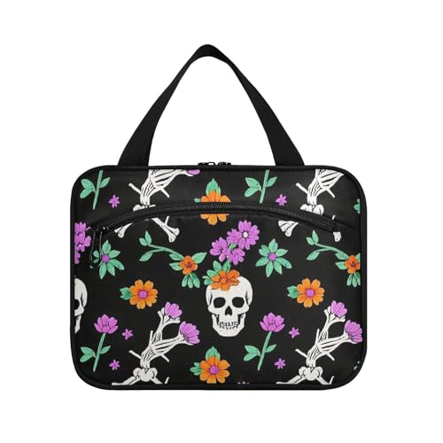 Kulturbeutel zum Aufhängen, Motiv: Totenkopf, Skelett, zum Aufhängen, mit Haken, erweiterbare Designer-Rasiertasche für Herren, Toiletten-Bolso para maquillaje L, Schwarz von voucong