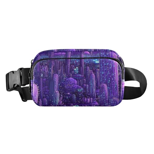 Lila Techno Kaktus süße Bauchtasche für Damen und Herren, wasserdicht, mit Reißverschluss, Gürteltasche mit verstellbarem Riemen für Einkaufen, Sport, Arbeit, Violetter Techno-Kaktus, 1 size von voucong