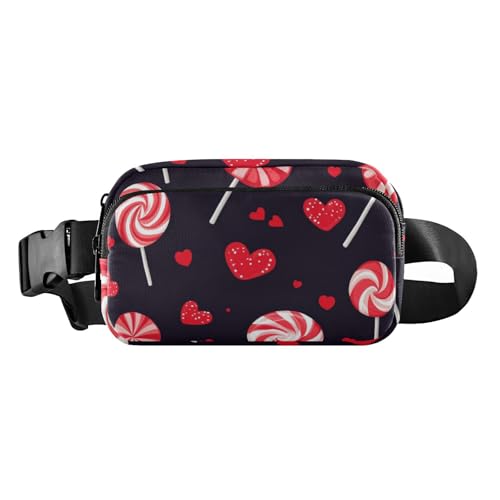 Lollipop Vintage Valentine Cartoon Rot Schwarz Modische Crossbody-Tasche für Männer Frauen Wasserdichte Crossbody-Tasche Anti-Diebstahl Hüfttasche mit verstellbarem Gurt für Einkaufen Sport Arbeit von voucong