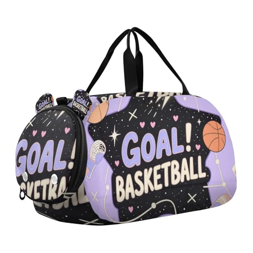Magic Ball Basket Ball Purple Print Mädchen Gym Duffel Bag mit Schuhfach Große Kapazität Weekender Übernachtungstasche für Strand Schwimmen Taschen Pool Sport von voucong
