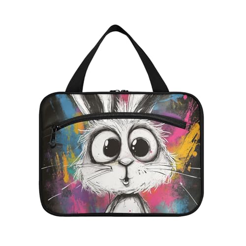 Make-up-Tasche mit Cartoon-Hasen-Kunstmalerei, hängende Reise-Make-up-Tasche für Damen, mit Haken, niedliche Designer-Medizin-Tasche für Reisende, Fitnessstudio, Bolsa para maquillaje L von voucong