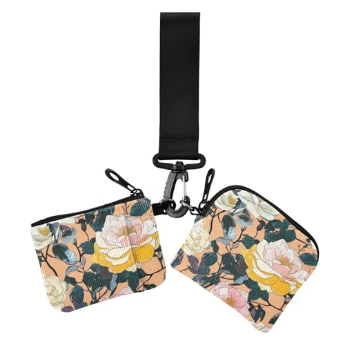 Malerei-Kunst-Stil Blume Damen Münzbeutel Kartenhalter Minimalistisches Kreditkartenetui Münzbörse mit Reißverschluss Münzfach für Frauen 2 Packungen, Malerei Kunst Stil Blume, 1 size, Druckkunst von voucong
