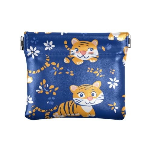 Marineblaue Cartoon-Tiger-PU-Leder, kleine Münze, praktischer Verschluss, Kartenhalter für Frauen, Marineblaue Cartoon-Tiger, 1 size, Druckkunst von voucong