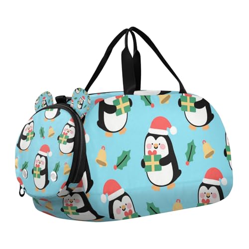 Merry Christmas Cartoon Black Penguin Small Gym Bag with Shoes Compartment Multifunctional Sports Bag Travel Tote for Boys and Girls von voucong