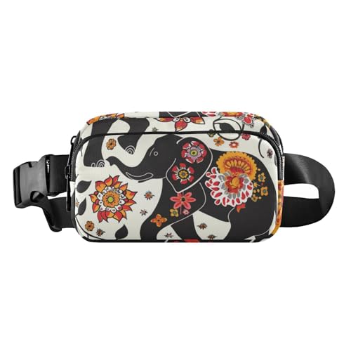 Modische Bauchtasche für Damen und Herren, kleine Umhängetasche mit verstellbarem Riemen für Workout, Laufen, Wandern, Bohemian-Elefanten, Blumen, Schwarz, Einheitsgröße, Bohemian-Elefanten, Blumen Modische Bauchtasche für Damen und Herren, kleine Umhängetasche mit verstellbarem Riemen für Workout, Laufen, Wandern, Bohemian-Elefanten, Blumen, Schwarz, Einheitsgröße, Bohemian-Elefanten, Blumen von voucong