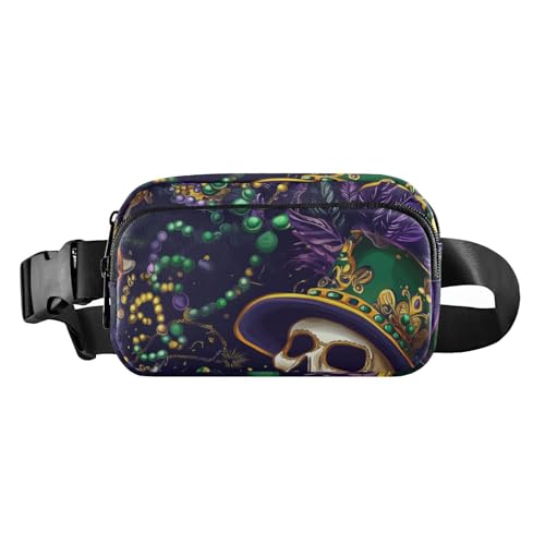 Modische Gürteltasche für Damen, Herren, Teenager, Mini-Croose-Körpergeldbörse mit verstellbarem Riemen, für Reisen, Laufen, Wandern, Karneval grün lila Schädel, 1 size Modische Gürteltasche für Damen, Herren, Teenager, Mini-Croose-Körpergeldbörse mit verstellbarem Riemen, für Reisen, Laufen, Wandern, Karneval grün lila Schädel, 1 size von voucong