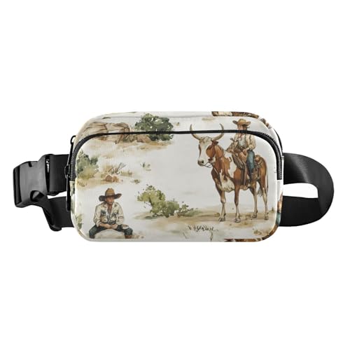 Modische Gürteltasche für Damen und Herren, Motiv: Western-Cowboy, Kuh, mit verstellbarem Gurt, für Workout, Laufen, Wandern, Western Cowboy Kuh weite Wildnis, 1 size von voucong