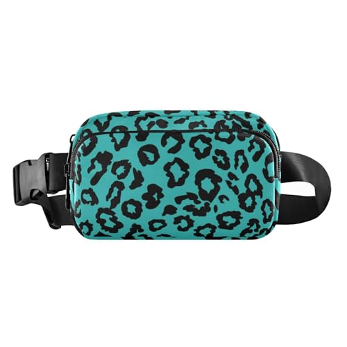 Modische Gürteltasche für Herren und Damen, Leopardenmuster, Blaugrün, Schwarz, wasserabweisend, mit verstellbarem Riemen für Reisen, Fitnessstudio, Arbeit, Leopardenmuster, Blaugrün, Schwarz, 1 size von voucong