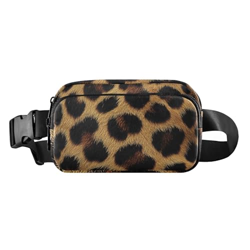 Modische Gürteltasche mit Leopardenmuster, für Damen, Herren, Teenager, kleine Schultertasche mit verstellbarem Gurt, für Reisen, Laufen, Wandern, Braun, Braune Hautstruktur, Leopardenmuster, 1 size von voucong