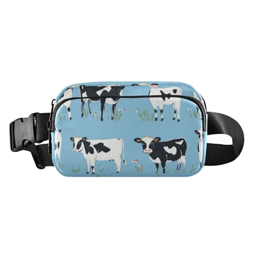 Modische Hüfttasche mit süßem Kuh-Design, für Damen, Herren, Teenager, große Kapazität, Umhängetasche mit verstellbarem Gurt, für Workout, Laufen, Wandern, Sweet Cow Blue Sky, 1 size von voucong