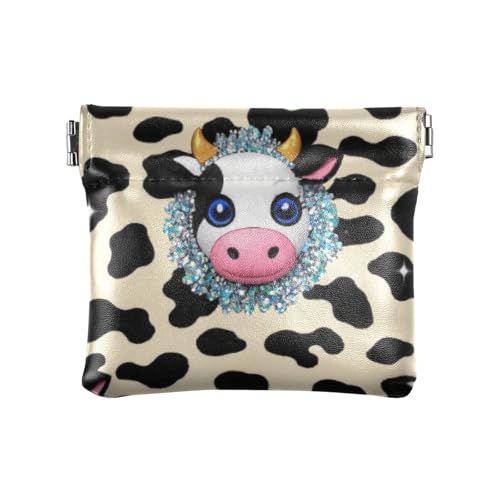 Münzgeldbörse aus Leder mit künstlichem Glitzer-Cartoon-Kuh-Leopardenmuster, ausgefallener Schmuck-Organizer für Damen, Künstlicher Glitzer-Cartoon-Kuh-Leopardenmuster, 1 size, Druckkunst von voucong