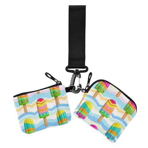 Münzgeldbörsen für Damen, Motiv: Sommerwellen am Stiel, bunt, Kartenetui, schmal, abnehmbar, mit Handgelenkriemen, 2 Packungen, Sommer-Wellenmuster, Eis am Stiel, bunt, 1 size, Druckkunst Münzgeldbörsen für Damen, Motiv: Sommerwellen am Stiel, bunt, Kartenetui, schmal, abnehmbar, mit Handgelenkriemen, 2 Packungen, Sommer-Wellenmuster, Eis am Stiel, bunt, 1 size, Druckkunst von voucong
