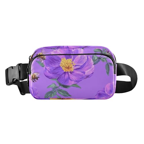 Nature Portulaca Flora Gürteltasche für Damen und Herren, wasserdicht, mit verstellbarem Gurt, für Workout, Laufen, Wandern, Violett, Nature Portulaca Flora, Violett, 1 size von voucong