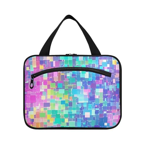 Neonfarbene, unregelmäßige Karomuster, hängende Reisetasche für Herren, mit Haken, Designer-Make-up-Tasche mit großem Fassungsvermögen, für Mama, Fitnessstudio, Bolso Para Maquillaje L von voucong