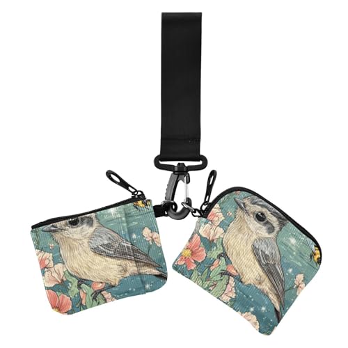 Nette Tufted Meise Vögel Doppel Brieftaschen Visitenkarten Fällen Große Kapazität Schlüsselanhänger Geldbörse Wechsel Geldbörse mit Reißverschluss Tasche für Täglichen Gebrauch 2 Packs, Nette Tufted, von voucong