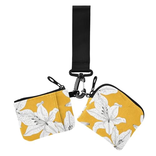 New Year Lily White Floral Dual Coin Purse Credit Card Holder Wallet Small Detachable Card Organizer Purse with Keychain for Ladies 2 Pcs, Silvesterlilie, weiß, blumig, 1 size, Druckkunst von voucong