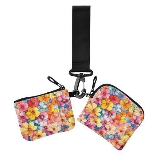 Niedliche Blumen-Geldbörse mit zwei Handgelenken, dünn, flach, mit Reißverschluss, Münzfach für Damen, 2 Packungen, Niedliche Blume, schönes Blumenmuster, 1 size, Druckkunst von voucong