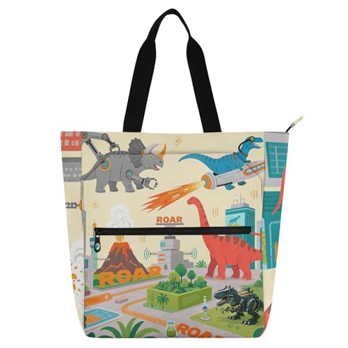 Niedliche Cartoon-Dinosaurier-Vulkan-Kinder-Tragetasche, Klaviertasche, Büchertasche für Kinder, Studenten, Erwachsene, leichte Schul-Schultertasche mit Reißverschlusstaschen, für Schule, Einkaufen von voucong