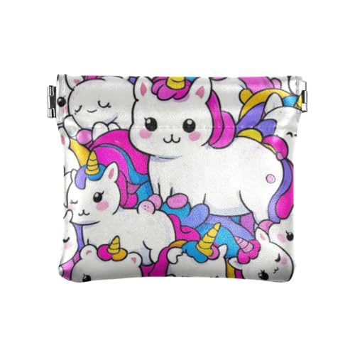 Niedliche Cartoon-Einhörner Regenbogen Damen Herren Leder Münzgeldbörsen Niedliche Make-up-Tasche Wechselgeldbörse für Frauen Reisen, Niedliche Cartoon-Einhörner, Regenbogen, 1 size, Druckkunst von voucong