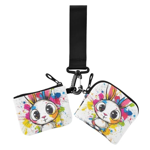 Niedliche Kaninchen-Kunstmalerei Damen Geldbörsen Kartenetuis Mini Mode Münzgeldbörse Kleingeldhalter mit Reißverschluss Münzfach für Damen 2 Stück, Niedliches Kaninchen-Kunstgemälde, 1 size, von voucong
