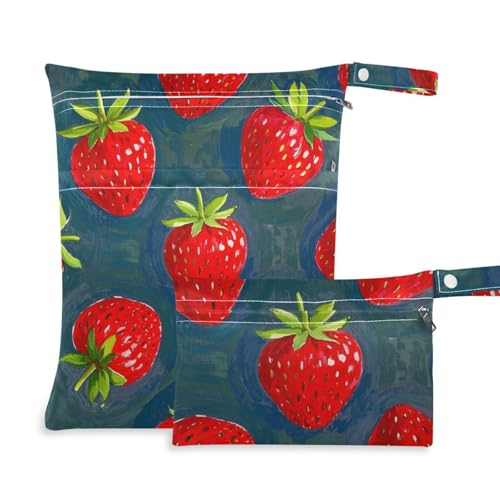 Ölgemälde mit roten Erdbeeren, Reißverschlusstasche für Kindertagesstätte, 2 Stück, Nassbeutel für Badeanzug mit Griffen für Yoga Ölgemälde mit roten Erdbeeren, Reißverschlusstasche für Kindertagesstätte, 2 Stück, Nassbeutel für Badeanzug mit Griffen für Yoga von voucong