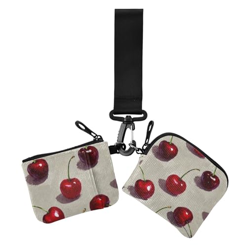 Ölgemälde mit roter Kirsche für Damen, Kartenetuis, Mini-Modischer Ausweis-Schutz mit Reißverschluss, Münzfach für Frauen, 2 Packungen, Ölgemälde mit roter Kirsche, 1 size, Druckkunst von voucong