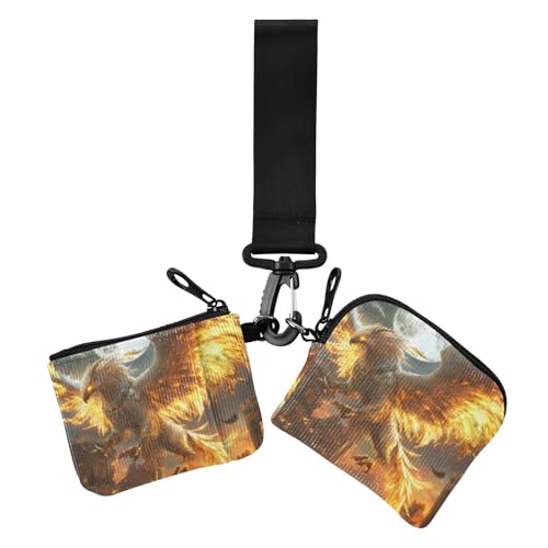 Orange Cool Flame Phoenix Damen Geldbörsen Kartenetuis Mini Mode Münzgeldbörse Kleingeldhalter mit Handgelenkschlaufe für Frauen 2 Packungen, Orange Cool Flame Phoenix, 1 Größe, Druckkunst, Orange von voucong