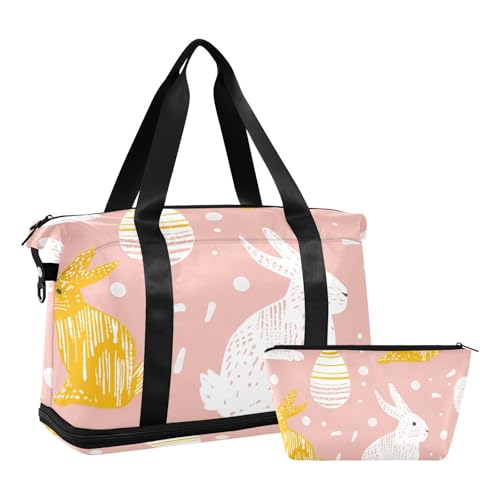 Peach Cute Bunnies Wochenendtasche mit Nasstasche, verstellbarem Riemen, Sport-Trainingstasche für Flugzeugreisen, multifunktional, für Männer und Frauen von voucong