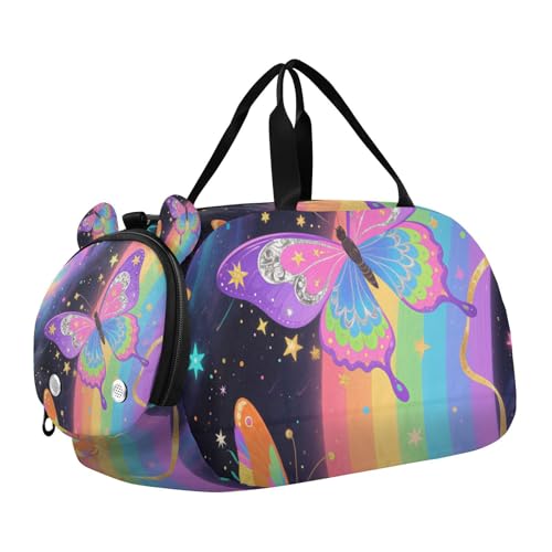 Rainbow Butterfly Universe Kinder-Sporttasche mit Schuhfach, leicht, Wochenend-Tragetasche, Reisetasche für Reisen, Sport, Reisetasche, Wochenende von voucong